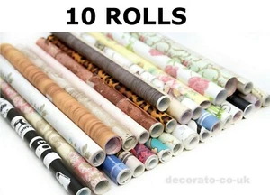 10 rollos de papel tapiz de vinilo PVC de plástico adhesivo madera ladrillo floral Fablon Reino Unido - Imagen 1 de 5