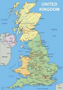 Map of United Kingdom UK Learning School Large Small Posters A Size Opt Laminate - Picture 1 of 3