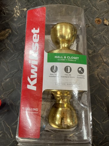 Kwikset Tylo Hall & Closet Door Knob - Polished Brass Passage Knob (No Lock)