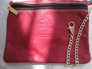 CREAZIONI MAURIZIO RED ITALIAN LEATHER PURSE/ CLUTCH W/ CHAIN STRAP - Picture 1 of 3