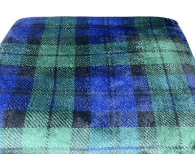 Lands End Throw Blanket Blackwatch Plaid Fleece Green Blue Tartan Check - Image 1 of 4