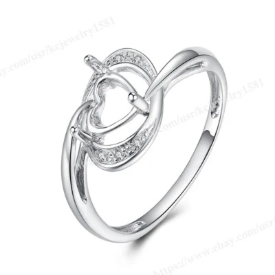 Minimalist Solid 14k White Gold Ring Natural Diamond Heart Cut 7x7mm Semi Mount - Image 1 of 4