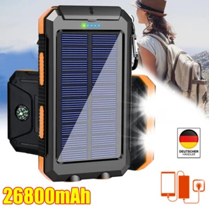 Solar Power Bank 26800mAh Tragbar Externer Batterie Ladegerät Für Handy Kompass - Zdjęcie 1 z 18