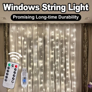 Window Curtain String Lights Led Light Copper Wire Hook Remote Plug In Usb Fairy - Picture 1 of 16