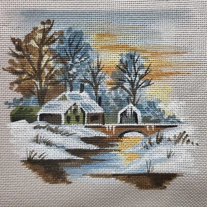 Handgemalte Nadelspitze Leinwand Weihnachten Schneeszene etwas Besonderes Leewards - Bild 1 von 7