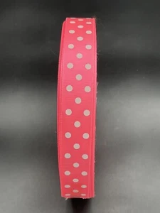 1” x  100yds Grosgrain Ribbon Pink with White Dots Swiss Polka Dots - Picture 1 of 2