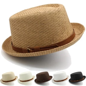 Unisex Men Women Straw Pork Pie Hats Retro Fedora Sunhats Jazz Caps 7 1/8-7 1/4 - Picture 1 of 23