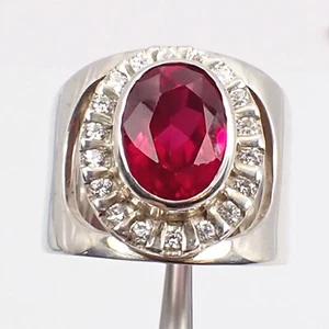 13x10mm Oval Created Ruby & CZ Gemstone Large Statement Ring 925 Sterling Silver - Picture 1 of 12
