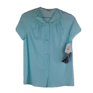 Vintage Vanity Fair Women's Small Blue Sheer Nylon Button Front Short Sleeve Top - Picture 1 of 11