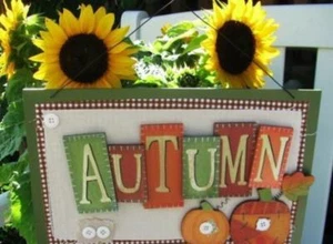 Thanksgiving Wall Decor Autumn Sign Button Accents Fabric and Wood Pumpkins - Picture 1 of 2