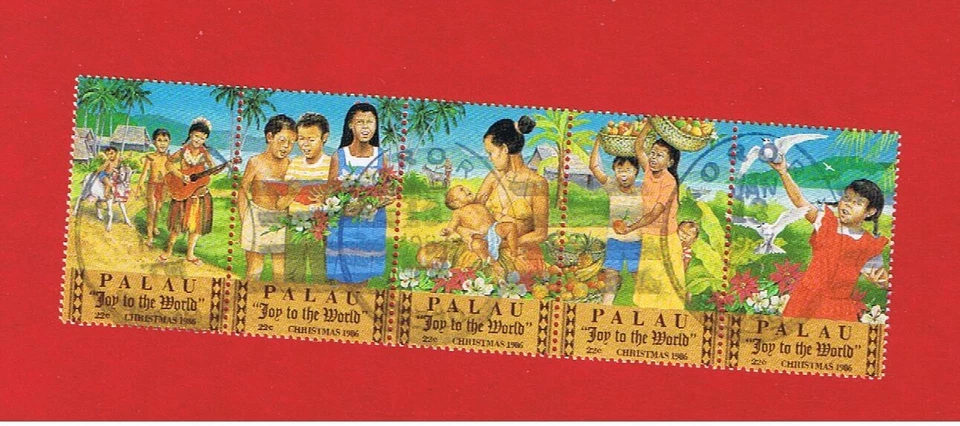 Palau #121a   VF used  strip of 5  Christmas  Free S/H - Image 1 of 1