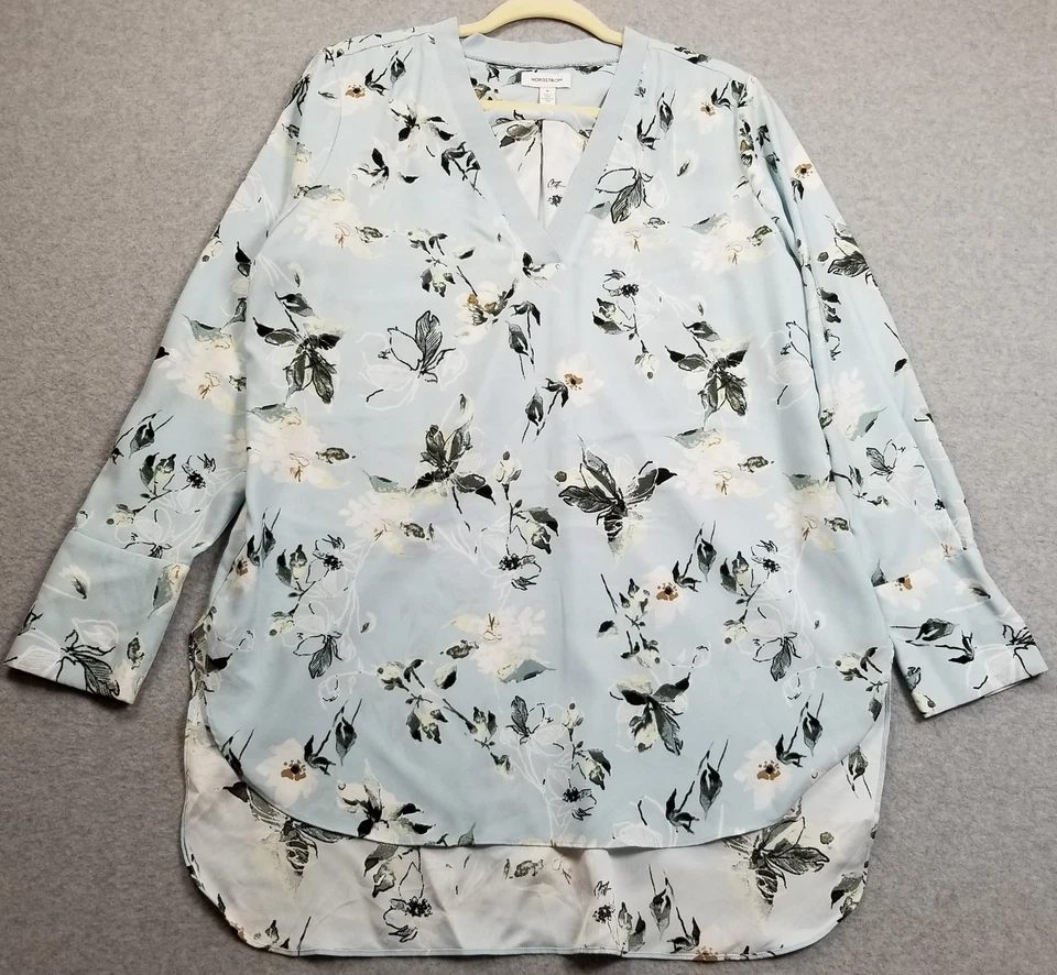 Blusa túnica Nordstrom para mujer mediana M azul verde blanco floral manga larga Foto 1 de 4