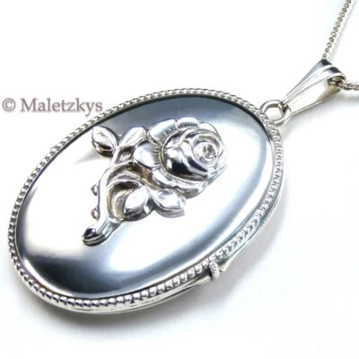 Antikes großes Medaillon & Kette 830 Silber Rose alter Anhänger um 1935 2. Wahl - Bild 1 von 2