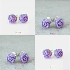 Lilac Opal Stud Sterling Silver Flower Floral Earrings Bridesmaid Gifts 4 Pairs - Picture 1 of 11
