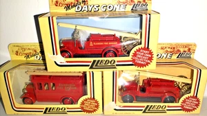 3 x Lledo Dennis Fire Engines Glasgow Edinburgh Windsor Ladder Trucks + Van MiB - Picture 1 of 10
