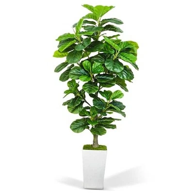 Artificial Fiddle Leaf Fig Tree 6ft, 6 Feet Large Tall Fake Plants Indoor White - Image 1 of 4