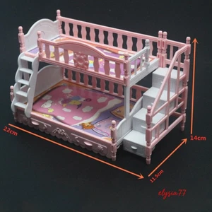 1:12 Scale Tiny Cute Dollhouse Miniature Pink Double Bunk Princess Bed Plastic - Picture 1 of 7