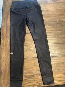 ALO YOGA Black Sheen Thick Size Medium High Waist Leggings Pristine! Athletic - Picture 1 of 10