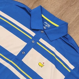 Masters Tech Polo Mens Large Blue Stiped Performance Golf Shirt Augusta Course - Picture 1 of 4