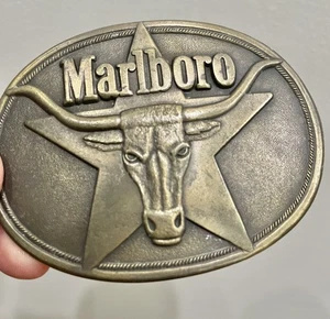 Vintage Oval Marlboro Solid Brass Belt Buckle Longhorn - Picture 1 of 3