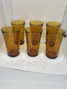 6 VTG 1950s Duralex Picardie Amber Brown Drinking Glass Tumbler France 5"H 2.8"D - Picture 1 of 4