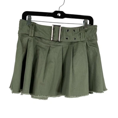 No Boundaries 皮带打褶原始下摆迷你 90 年代 Y2K 垃圾裙绿色 S 码 — 第 1/4 张图片