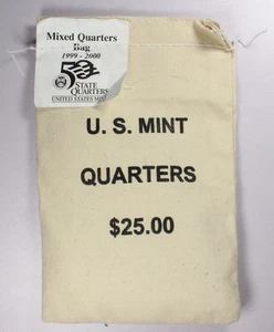1999-2000 U.S. Mint State Quarters $25 Sewn Unopened Bag 100-Coins - Picture 1 of 3