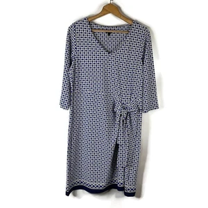 Talbots Damen Etuikleid Größe 1X Blau Geometrisches Muster V-Ausschnitt seitlich zum Binden 3/4-Arm - Bild 1 von 12