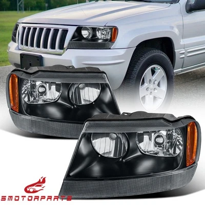 Pair Black Housing Headlights For 1999-2004 Jeep Grand Cherokee Front  Headlamp - Image 1 of 4