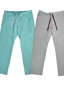 Figs Technical Collection Women's Large Scrub Pants Lot (2) - Gray/ Light Green - Picture 1 of 18