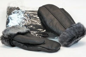 REAL GENUINE SHEEPSKIN SHEARLING LEATHER MITTENS UNISEX BLACK / GRAY ASH S-2XL - Picture 1 of 12