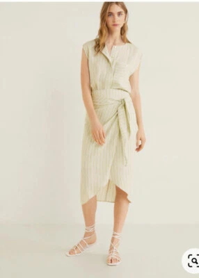 Falda envolvente MANGO a rayas mezcla de lino. Talla M Foto 1 de 4