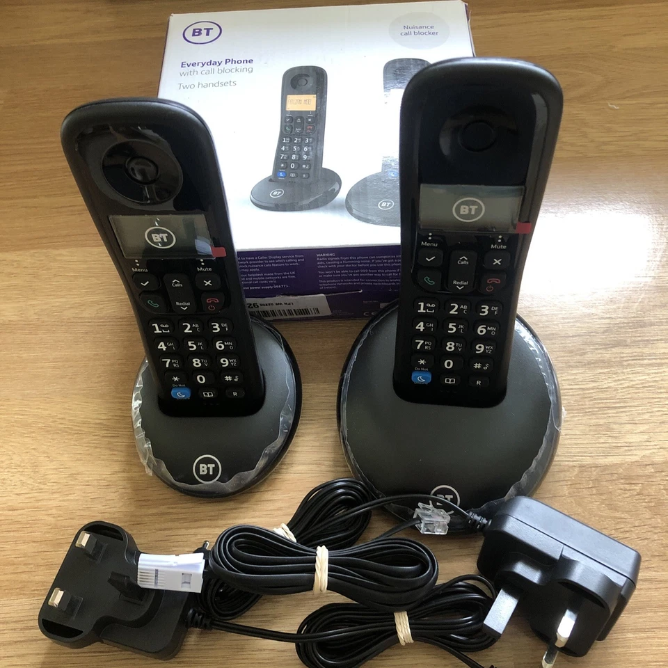 NEW BT Everyday Cordless Twin Home Phone with Basic Call Blocking Handset Black - Image 1 of 1
