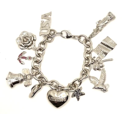 925 Sterling Silver Genuine Ruby & Sapphire, Cubic Zirconia AMERICA Bracelet - Image 1 of 3