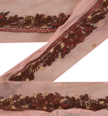 Sanskriti Vintage Sari Borde Cuentas a Mano Artesanía India Adornos Encaje 1 Yarda Rosa Foto 1 de 4