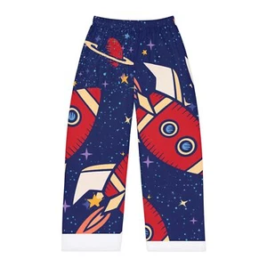 Rocket-Printed Men's Pajama Pants, Cozy Lounge Wear, Space Theme, Unique Gift - Picture 1 of 5
