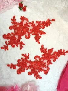 Applikationen rot bestickt Venedig Spitze Blumen Spiegel Paar Kostüm 9,5" DH108X - Bild 1 von 4