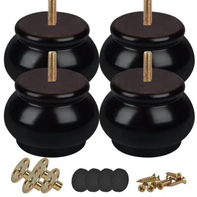 2 inch Solid Wood Furniture Legs 4Pcs Round Wooden Bun Feet with Threaded 5/1... - Image 1 of 4