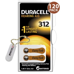 Duracell Size 312 Hearing Aid Batteries PR41, P312 (120 Pack) + Battery Keychain - Picture 1 of 8