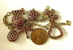 18K Gold 300 Natural Ruby 15cttw 7 Double Sided Charms Ladies Link Bracelet - Picture 1 of 10