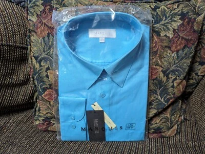 Camisa Marquis Para Hombres 17.5 34-35 Azul Sólido Vestido Abotonado Resistente a las Arrugas Nueva Con Etiquetas Foto 1 de 3