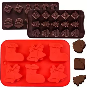 3 Pack Christmas Silicone Chocolate Molds Include Xmas Tree Santa Claus Sock ... - Picture 1 of 7