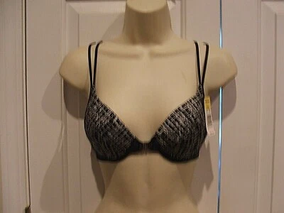 NUEVO CON ETIQUETAS WONDERBRA CIERRE DELANTERO NEGRO/PLATEADO LIGERAMENTE ACOLCHADO CON AROS sujetador 32 C Foto 1 de 4