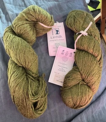 Hilo de seda viscosa lino verde Elsebeth Lavold LinSilk #005 ~ 100 g/219 yardas 2 hanks Foto 1 de 3