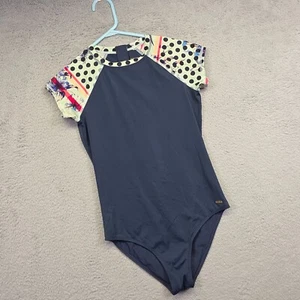 Roxy Swimsuit Juniors M Blue Raglan Polka Dot Rashguard One Piece Surf Suit - Picture 1 of 13