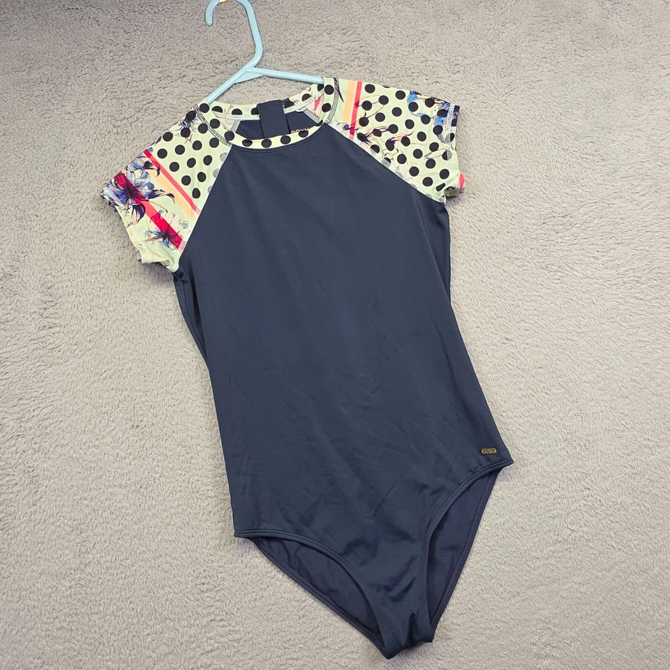 Roxy Swimsuit Juniors M Blue Raglan Polka Dot Rashguard One Piece Surf Suit - Image 1 of 4