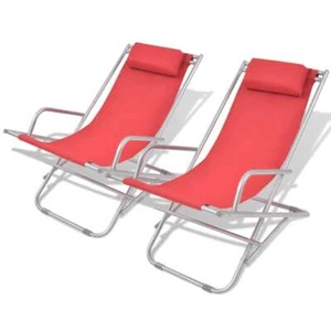 Reclining Deck Chairs 2 pcs Steel Red vidaXL - Picture 1 of 9