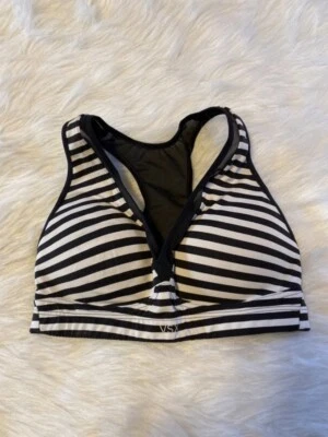 VSX Sport Bra Womens Size 32C Black White Stripe Push Up Wireless Racerback - Image 1 of 4