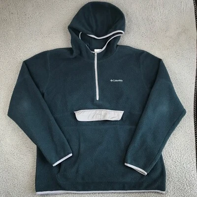 Suéter Columbia Para Hombre XL Verde Azulado Pullover 1/4 Cremallera Bolsillos con Capucha Logo Vellón Foto 1 de 4