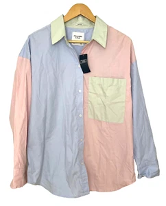 NWT Abercombie & Fitch Pastel Colorblock Button Down L/S Oversized Shirt Medium - Picture 1 of 3